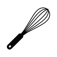 Black silhouette of a kitchen whisk on a white background