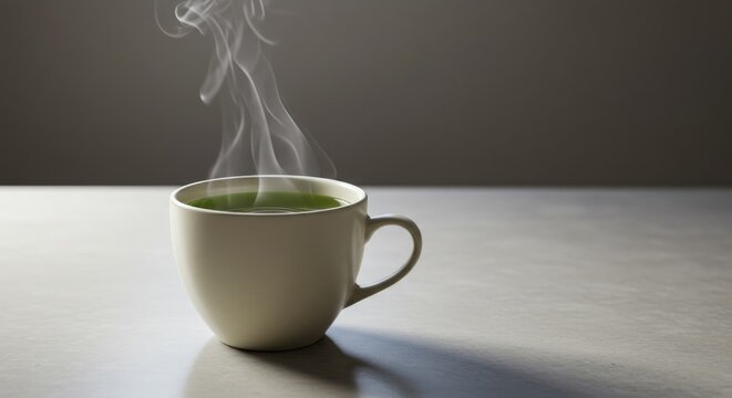 Steaming Green Tea in a Ceramic Mug