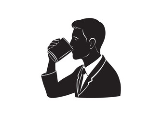Businessman Drinking Coffee: Monochrome Silhouette, Professional, Serious Mood.