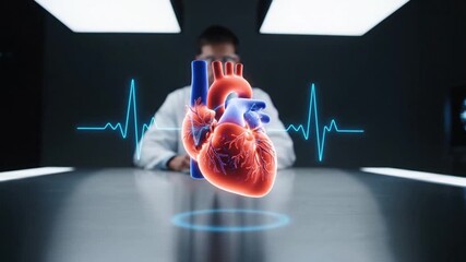 Medical professional's heart assessment Modern science with a futuristic digital heartbeat