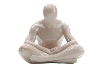 Abstract human sculpture sitting in a serene meditation pose.