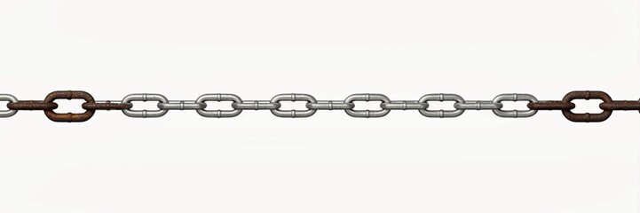 Obraz premium realistic, detailed, high-resolution image of a row of rusty metal chains and links, intricate textures, shadows, highlights, white background 