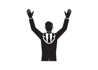 Triumphant Businessman Silhouette:  Celebrating Success, Achievement, Victory, Powerful Icon, Black and White Graphic.