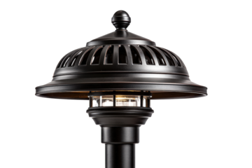 Classic outdoor garden path light fixture head isolated on white.