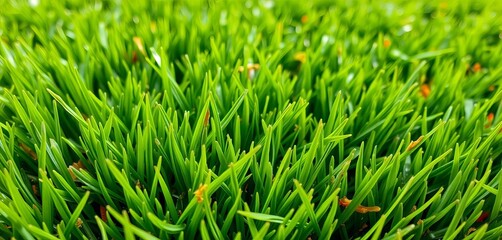 Fototapeta premium Close-up view of artificial turf, showing blade detail and texture, fabric-like, greenery