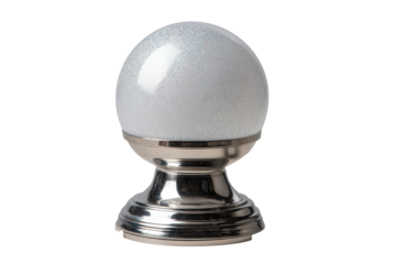 Classic white ceramic sphere drawer knob with a shiny chrome base.