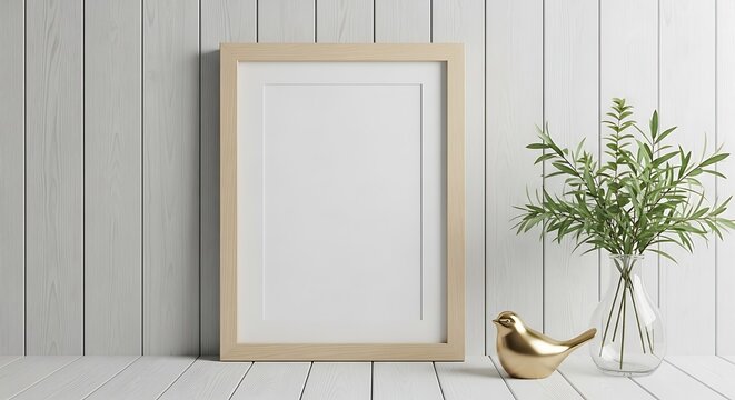 Empty Picture Frame with Bird and Plants.