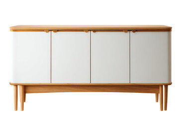Modern wooden sideboard with four white doors isolated.