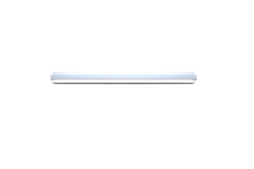 A single long fluorescent light tube bulb isolated on a white background.