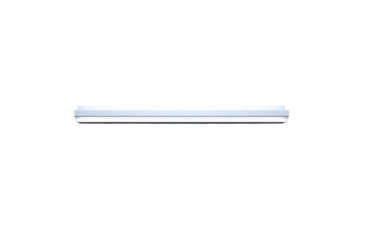 A single long fluorescent light tube bulb isolated on a white background.