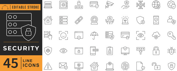 Security line editable icon set. Vector illustration.	
