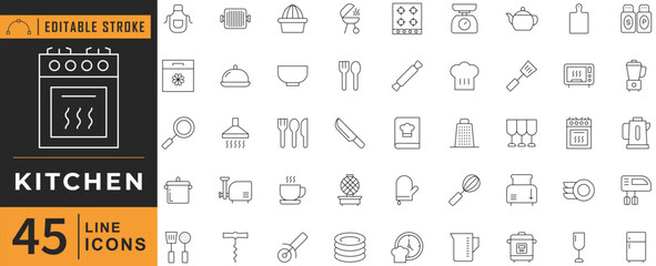 Kitchen line editable icon set. Vector illustration.