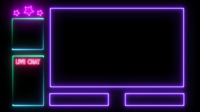 Neon streaming overlay with Live Chat. Intermission Stream Overlay Animated, Neon Sign looping facecam and chat for live streaming, Intermission Stream Overlay Animation