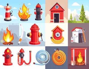 Fire safety equipment illustrations