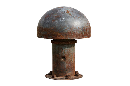 Old rusty industrial metal mushroom vent isolated on white. - Powered by Adobe