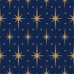 Seamless Gold Constellation Star On Blue Background