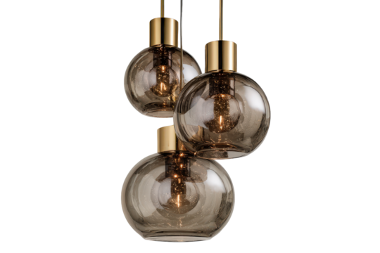 Modern cluster pendant light with three smoked glass globes.