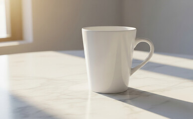 Blank Coffee Cup Mockup On Marble Cafe Table With Soft Morning Sunlight Black Friday Style (Item1)
