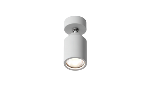 Modern white cylindrical adjustable ceiling spotlight fixture.