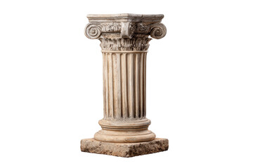 Naklejka premium Ancient classical stone column with ornate capital isolated on white.