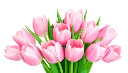 Fototapeta premium Pink Tulips Bouquet on White