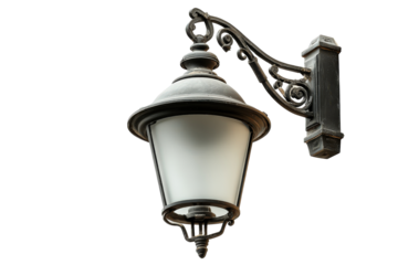 Classic vintage style street lamp with ornate bracket isolated.