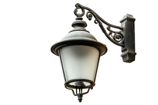 Classic vintage style street lamp with ornate bracket isolated. - Powered by Adobe