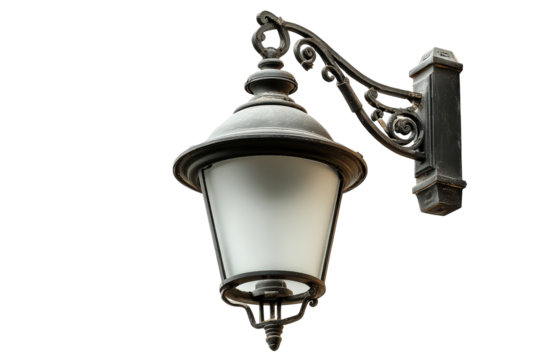 Classic vintage style street lamp with ornate bracket isolated.