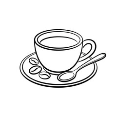 Simple line drawing of a coffee cup with saucer and spoon