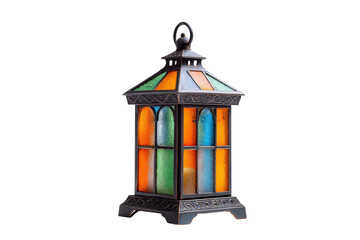 Obraz premium Ornate metal lantern with vibrant multicolored stained glass.