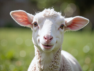 Fototapeta premium The lamb’s charming smile captures the healthy and lively spirit of the farm.