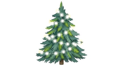 Fototapeta premium Christmas tree adorned with glowing lights, isolated on white background, creating a festive and joyful atmosphere