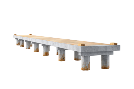 Long industrial concrete pier or bridge section isolated on white.