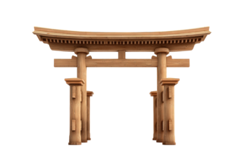 Traditional wooden Japanese Torii gate isolated on white background.