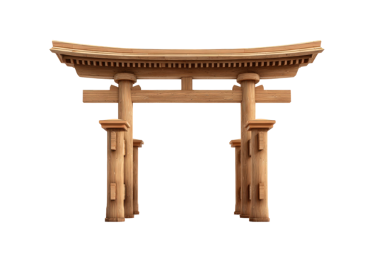 Traditional wooden Japanese Torii gate isolated on white background.