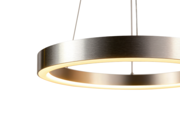 Modern circular ring pendant light fixture glowing warmly.