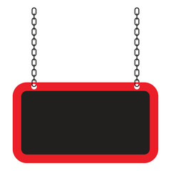 Blank Hanging Signboard with Chains and Red Border on White Background