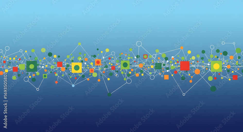 Poster digital network: an abstract representation of interconnected digital nodes and circuits.