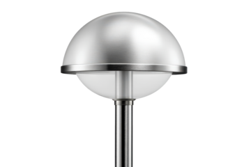 Sleek modern outdoor bollard lamp with a hemispherical metal top.