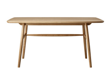 Minimalist light brown wooden table with angled legs isolated.