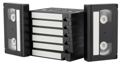 Stack of Vintage VHS Tapes on White Background, Retro Video Cassettes..old school design. Clipping path.