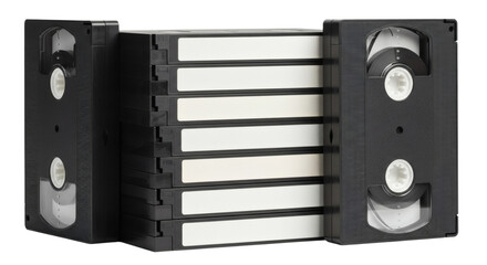 Stack of Vintage VHS Tapes on White Background, Retro Video Cassettes..old school design. Clipping path.