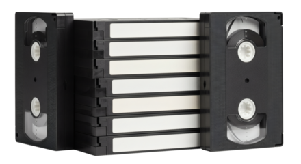 Stack of Vintage VHS Tapes on White Background, Retro Video Cassettes..old school design. Clipping path.