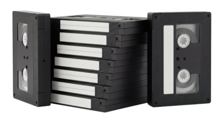 Stack of Vintage VHS Tapes on White Background, Retro Video Cassettes..old school design. Clipping path.