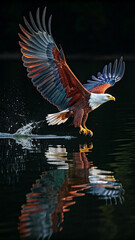 Obraz premium Eagle flying over dark water reflection bird wings