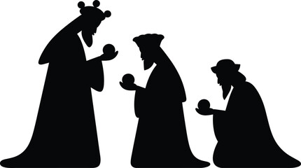 Three wise men silhouette with gifts, Epiphany tradition, nativity story, Christmas celebration, religious symbol, holy kings, biblical holiday scene.
