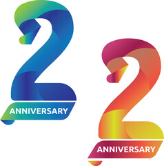 second anniversary template in modern design concept in gradient blue and red yellow color