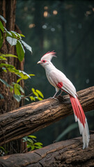 White bird pink crest red tail feathers image