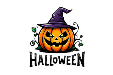 Halloween pumpkin with witch hat isolated on transparent background holiday celebration concept