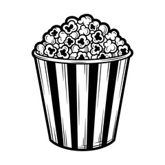 Cinema treat: A classic paper cup overflowing with fluffy popcorn, a simple yet appetizing illustration that captures the essence of movie nights and tasty snacks.